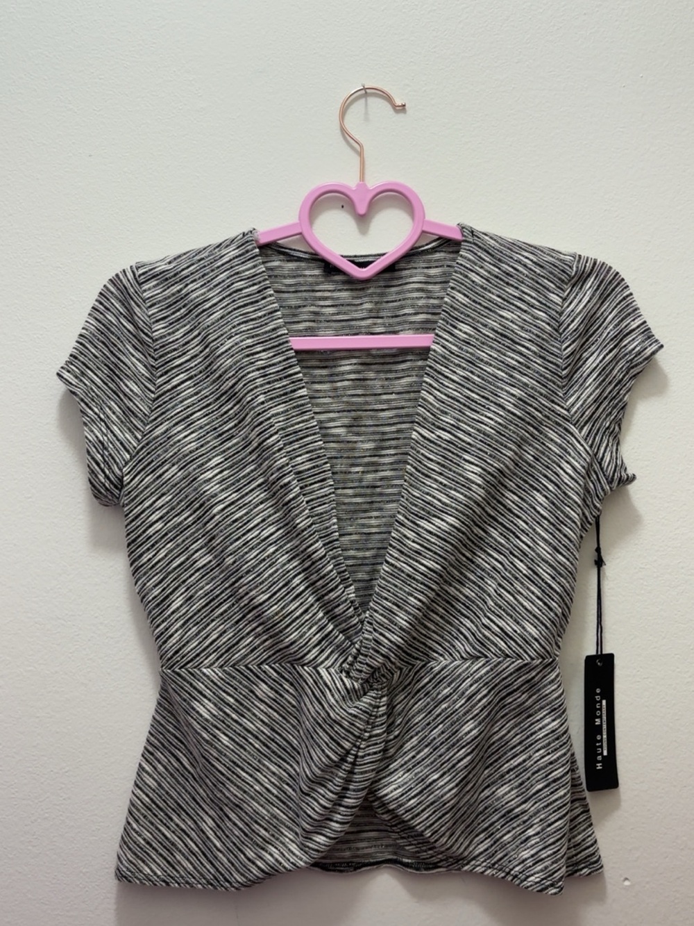 Haute Monde Black & White Twist-Front V-Neck Knit Top